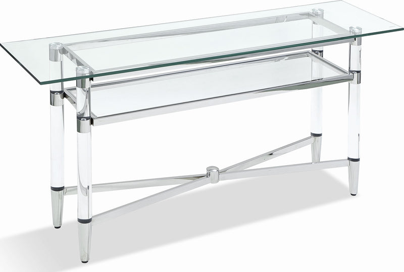Marilyn Glass Top Dining Server in Polished Stainless Steel and Clear Acrylic
