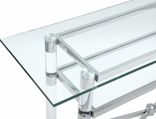 Marilyn Glass Top Dining Server in Polished Stainless Steel and Clear Acrylic