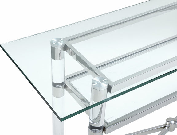 Marilyn Glass Top Dining Server in Polished Stainless Steel and Clear Acrylic