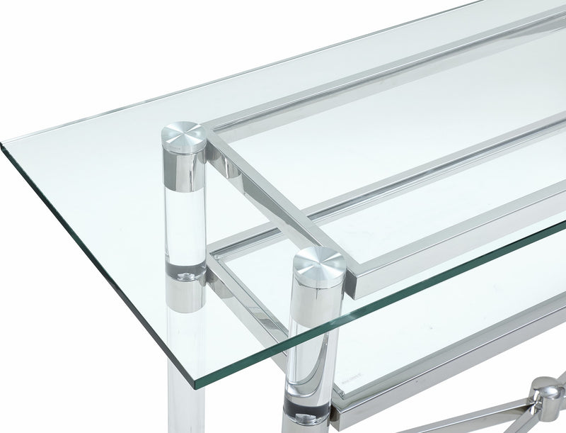 Marilyn Glass Top Dining Server in Polished Stainless Steel and Clear Acrylic