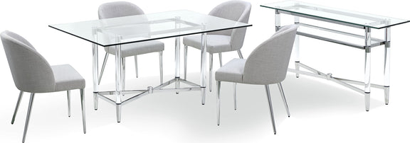 Marilyn Glass Top Dining Server in Polished Stainless Steel and Clear Acrylic