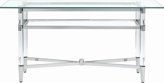 Marilyn Glass Top Dining Server in Polished Stainless Steel and Clear Acrylic