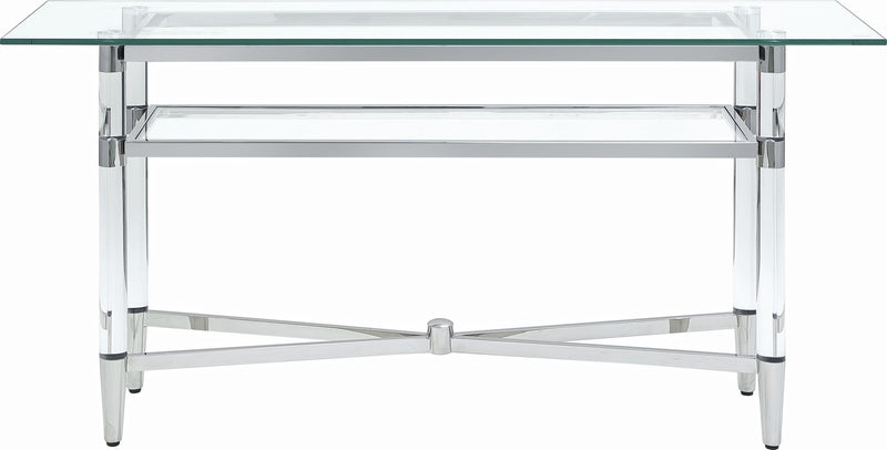 Marilyn Glass Top Dining Server in Polished Stainless Steel and Clear Acrylic
