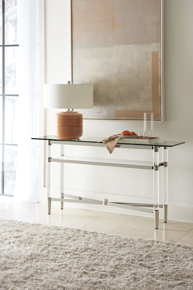 Marilyn Glass Top Dining Server in Polished Stainless Steel and Clear Acrylic