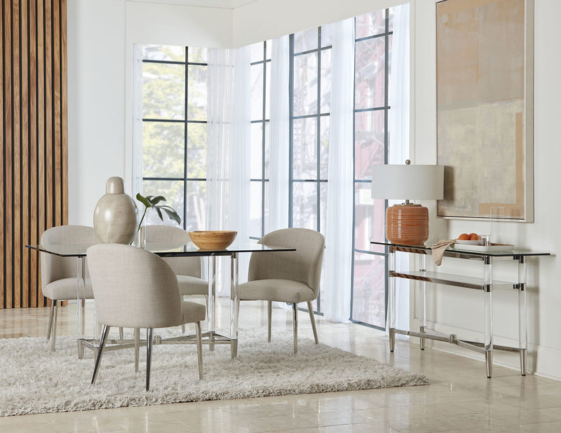 Marilyn Glass Top Dining Server in Polished Stainless Steel and Clear Acrylic