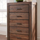 Meadow Five Drawer Solid Wood Chest in Brick Brown (2024)