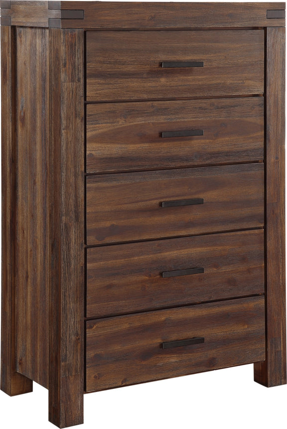 Meadow Five Drawer Solid Wood Chest in Brick Brown (2024)