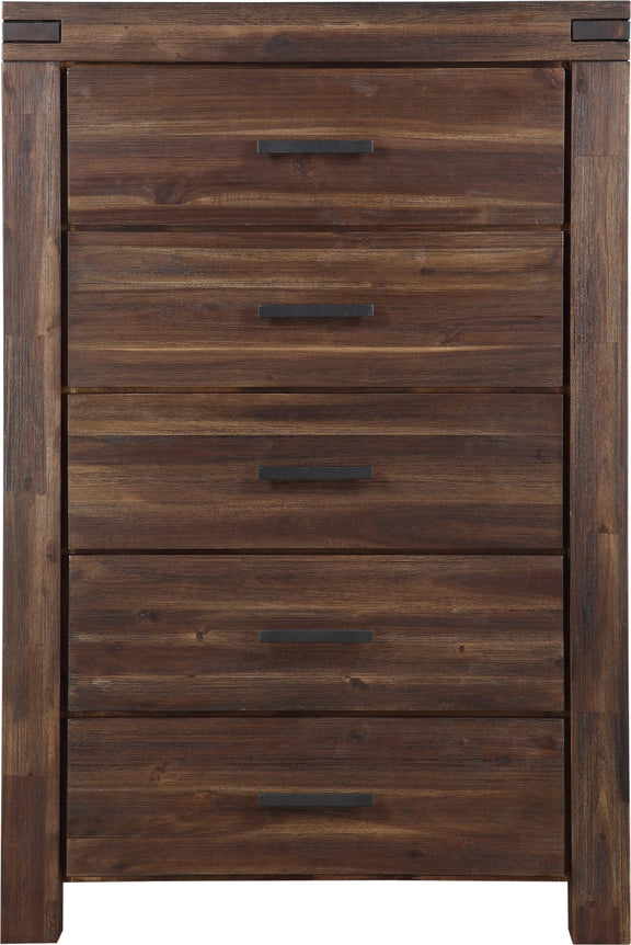 Meadow Five Drawer Solid Wood Chest in Brick Brown (2024)