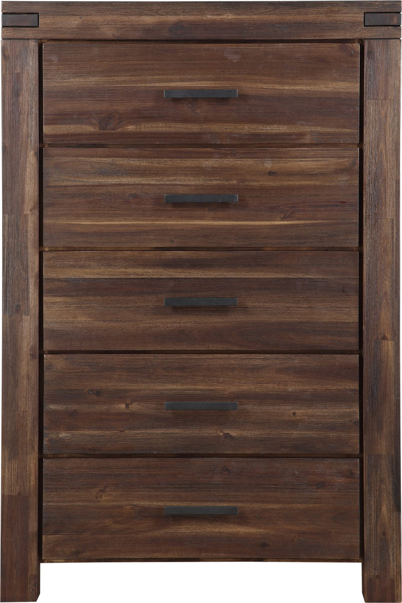 Meadow Five Drawer Solid Wood Chest in Brick Brown (2024)