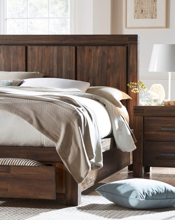 Meadow King-size Solid Wood Footboard Storage Bed in Brick Brown