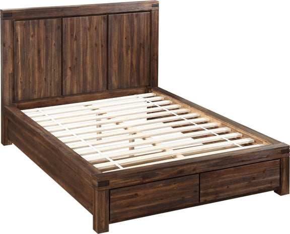 Meadow Queen-size Solid Wood Footboard Storage Bed in Brick Brown