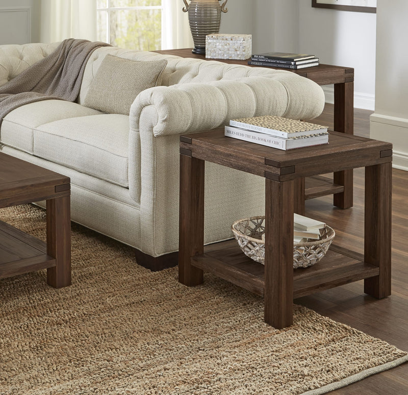 Meadow Solid Wood Rectangular Side Table in Brick Brown