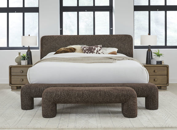 Mocoa Fully Upholstered Bench in Mongoose Chenille