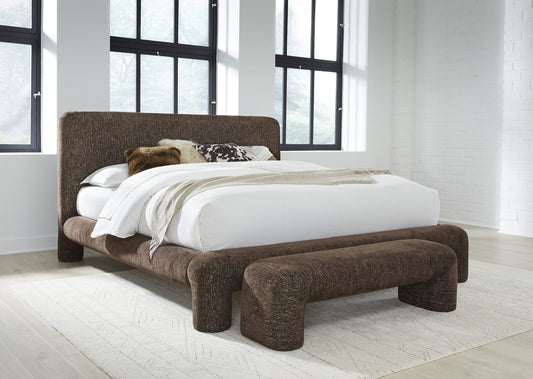 Mocoa Queen-size Fully Upholstered Platform Bed in Mongoose Chenille
