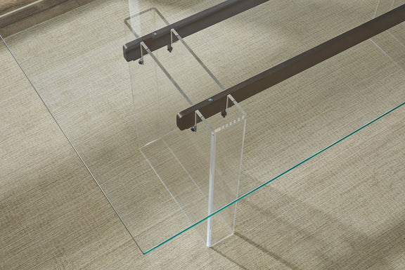 Moorea Double Pedestal Rectangular Dining Table in Clear Acrylic, Glass and Bronze Metal