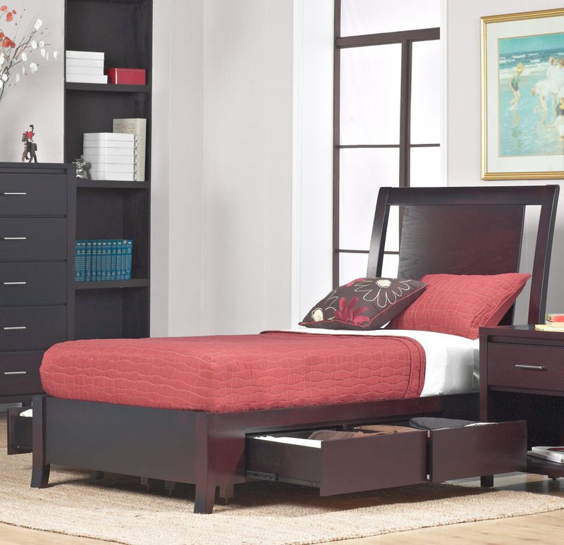 Nevis California King-size Low Profile Storage Bed in Espresso