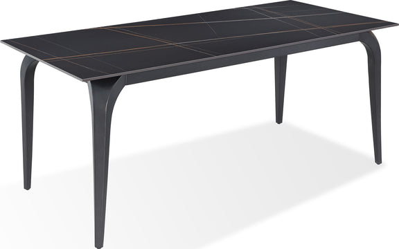 Nicoya Stone Top Rectangular Dining Table in Black Stone and Black Metal