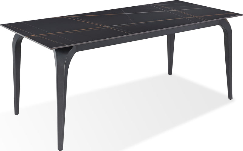 Nicoya Stone Top Rectangular Dining Table in Black Stone and Black Metal