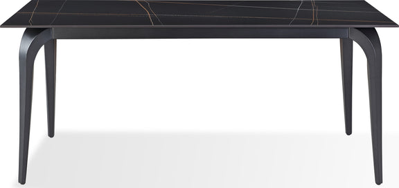Nicoya Stone Top Rectangular Dining Table in Black Stone and Black Metal