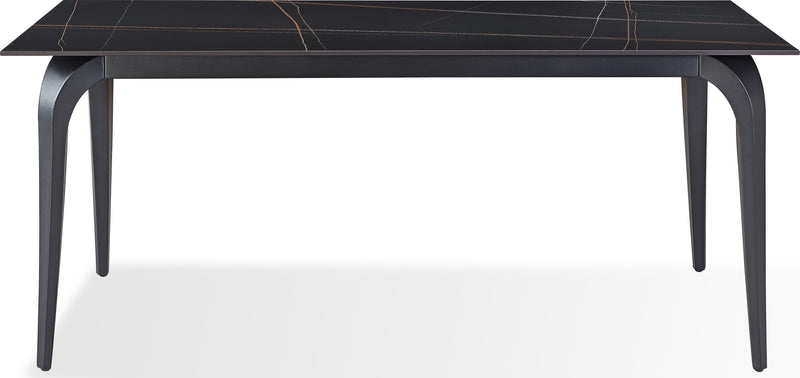 Nicoya Stone Top Rectangular Dining Table in Black Stone and Black Metal