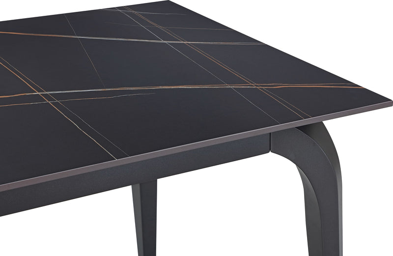 Nicoya Stone Top Rectangular Dining Table in Black Stone and Black Metal