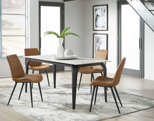 Nicoya Stone Top Rectangular Dining Table in Pumpkin Spice Stone and Black Metal