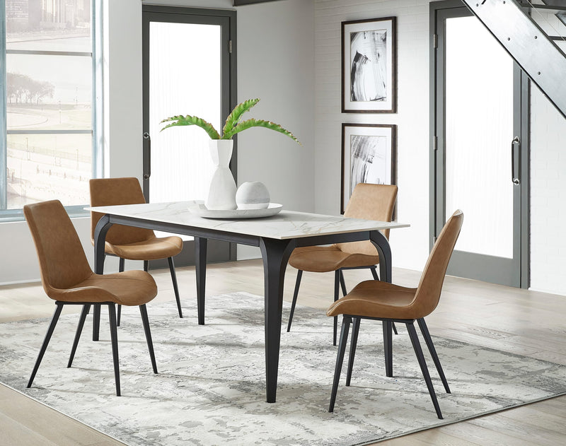 Nicoya Stone Top Rectangular Dining Table in Pumpkin Spice Stone and Black Metal