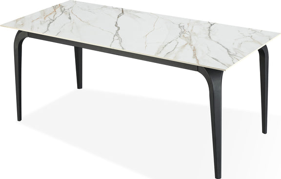 Nicoya Stone Top Rectangular Dining Table in Pumpkin Spice Stone and Black Metal