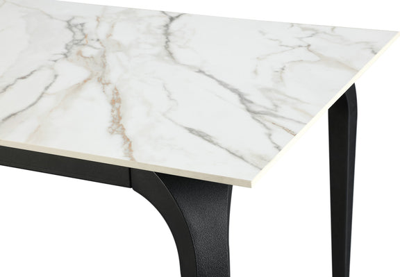 Nicoya Stone Top Rectangular Dining Table in Pumpkin Spice Stone and Black Metal