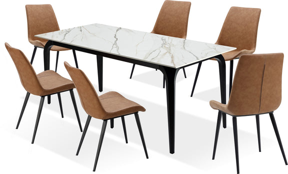 Nicoya Stone Top Rectangular Dining Table in Pumpkin Spice Stone and Black Metal