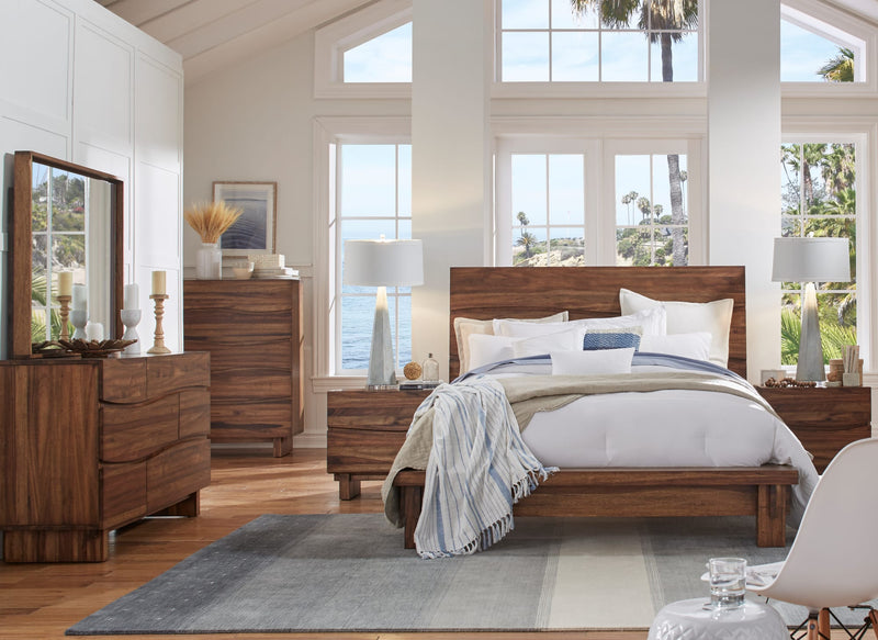 Ocean California King-size Solid Wood Platform Bed in Natural Sengon