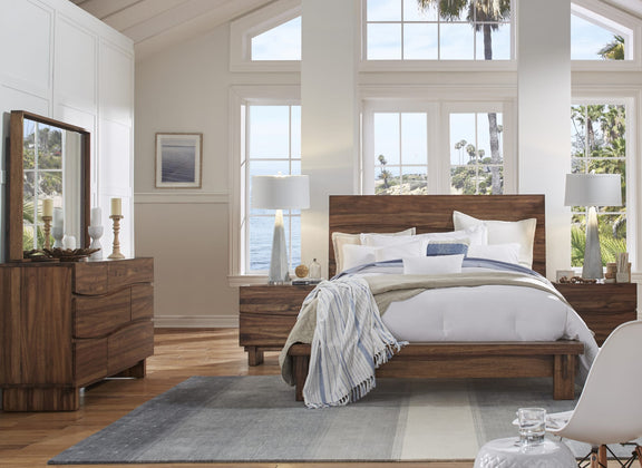 Ocean California King-size Solid Wood Platform Bed in Natural Sengon