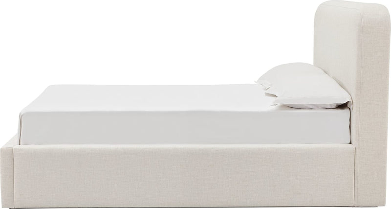 Off-White Upholstered Platform Bed in Whipped Honey Linen (2026)