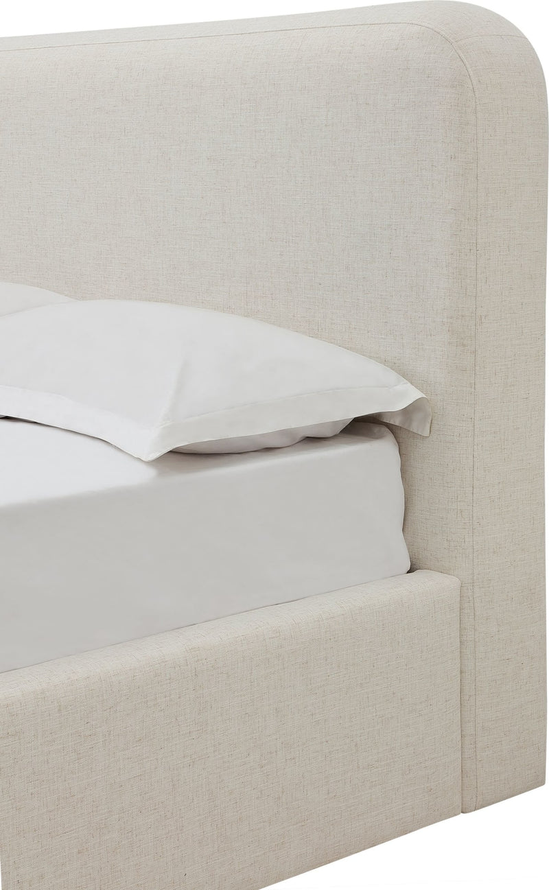 Off-White Upholstered Platform Bed in Whipped Honey Linen (2026)