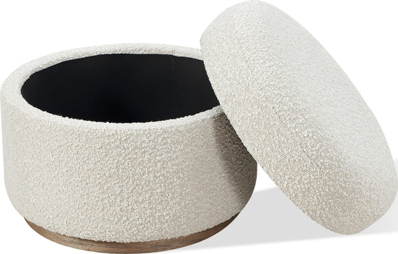 Off-White Upholstered Storage Ottoman in Ricotta Boucle (2026)