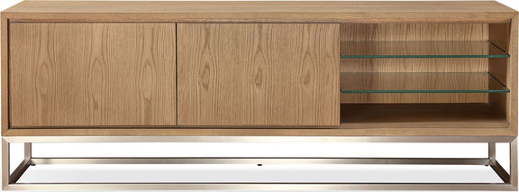 One Coastal Modern 74 inch TV Console in Brushed Stainless Steel and Bisque