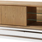 One Coastal Modern 74 inch TV Console in Brushed Stainless Steel and Bisque