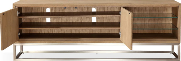 One Coastal Modern 74 inch TV Console in Brushed Stainless Steel and Bisque