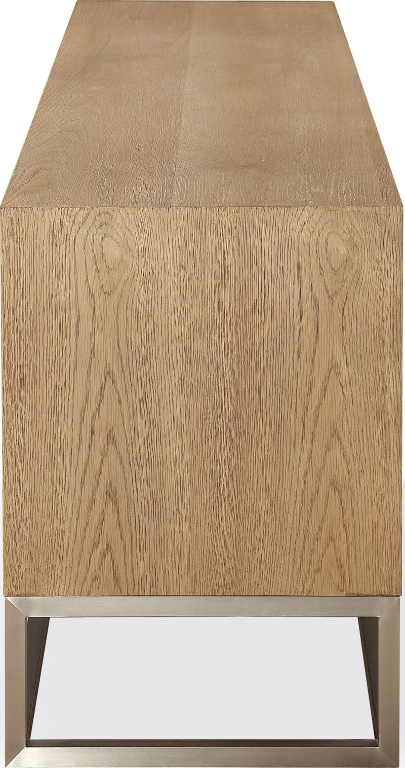 One Coastal Modern 74 inch TV Console in Brushed Stainless Steel and Bisque