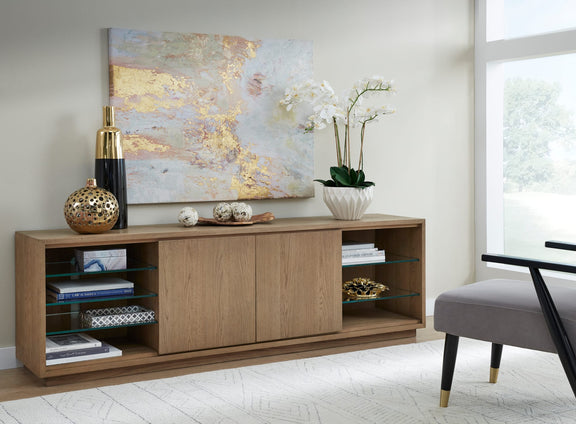 One Coastal Modern 84 inch TV Console in Bisque