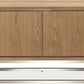 One Coastal Modern 84 inch TV Console in Brushed Stainless Steel and Bisque