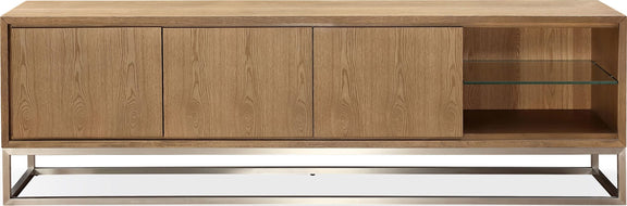 One Coastal Modern 84 inch TV Console in Brushed Stainless Steel and Bisque