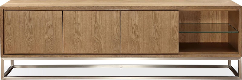 One Coastal Modern 84 inch TV Console in Brushed Stainless Steel and Bisque