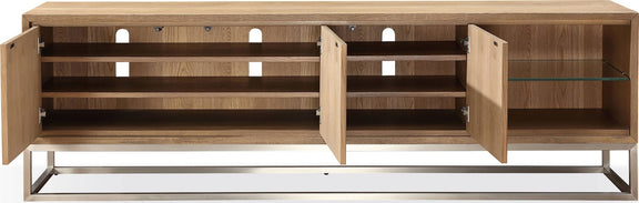 One Coastal Modern 84 inch TV Console in Brushed Stainless Steel and Bisque