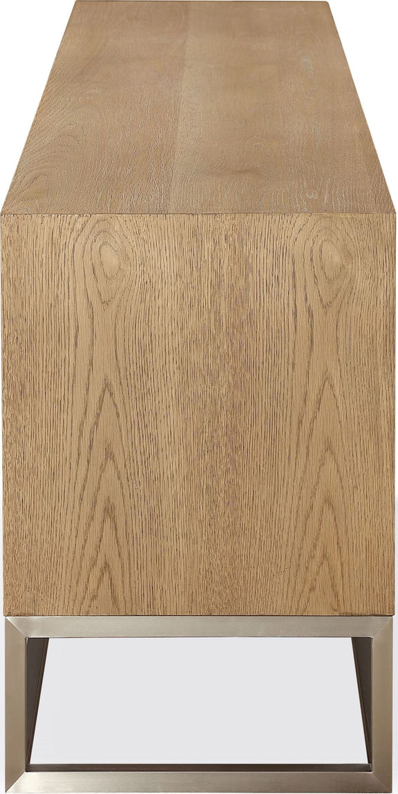 One Coastal Modern 84 inch TV Console in Brushed Stainless Steel and Bisque