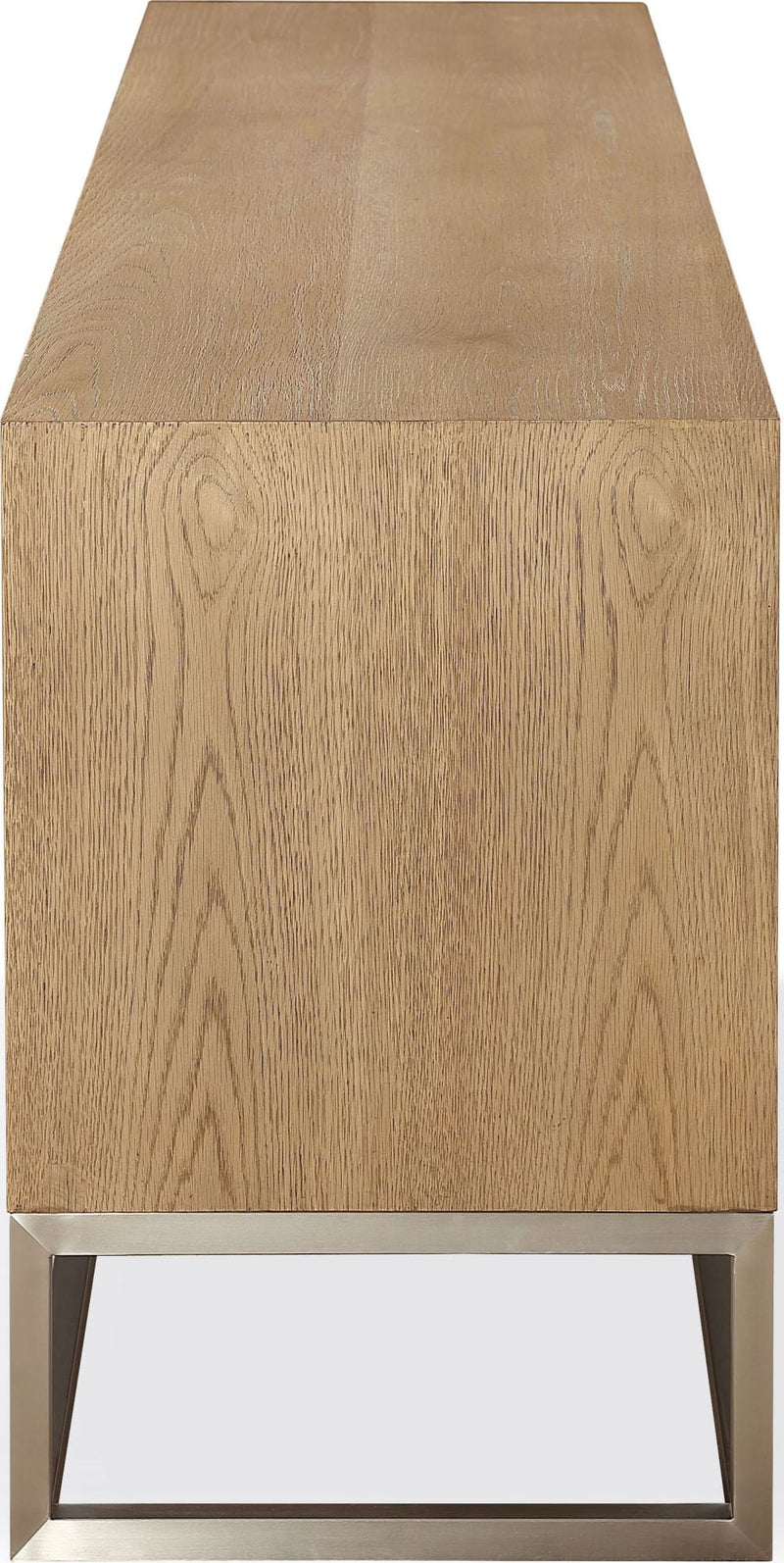 One Coastal Modern 84 inch TV Console in Brushed Stainless Steel and Bisque
