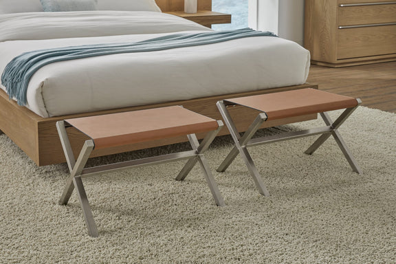 One Coastal Modern Director's Stool in Stainless Steel and Leather