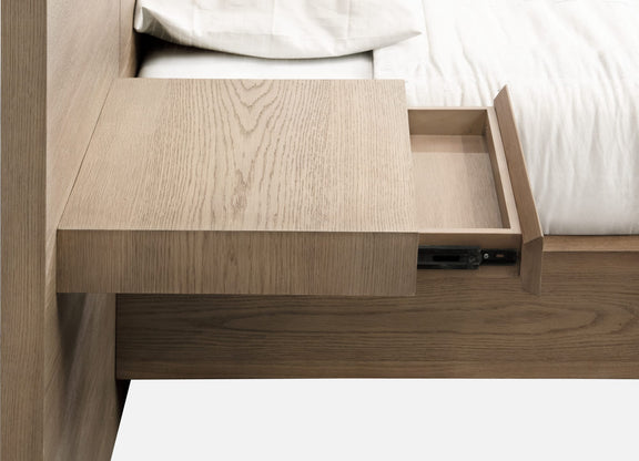 One Coastal Modern Full-size Live Edge Wall Bed with Floating Nightstands in Bisque