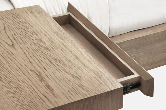 One Coastal Modern California King-size Live Edge Wall Bed with Floating Nightstands in Bisque