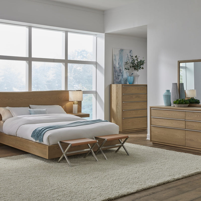 One Coastal Modern California King-size Live Edge Wall Bed with Floating Nightstands in Bisque